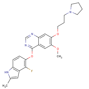CAS No:288383-20-0;557795-03-6 4-[(4-fluoro-2-methyl-1H-indol-5-yl)oxy]-6-methoxy-7-(3-pyrrolidin-1-<br />ylpropoxy)quinazoline