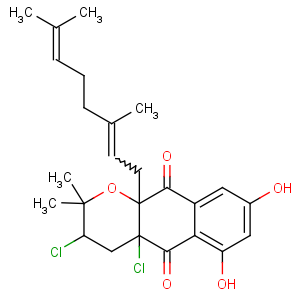 CAS No:103106-24-7 (3R,4aR,10aS)-3,4a-dichloro-10a-[(2E)-3,7-dimethylocta-2,6-dienyl]-6,<br />8-dihydroxy-2,2-dimethyl-3,4-dihydrobenzo[g]chromene-5,10-dione