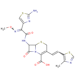 CAS No:104145-95-1 (6R)-7-[[(2Z)-2-(2-amino-1,<br />3-thiazol-4-yl)-2-methoxyiminoacetyl]amino]-3-[(Z)-2-(4-methyl-1,<br />3-thiazol-5-yl)ethenyl]-8-oxo-5-thia-1-azabicyclo[4.2.0]oct-2-ene-2-<br />carboxylic acid