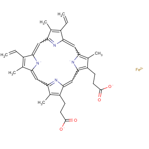 CAS No:104414-01-9 Ferrate(2-),[7,12-diethenyl-3,8,13,17-tetramethyl-21H,23H-porphine-2,18-dipropanoato(4-)-kN21,kN22,kN23,kN24]-, (SP-4-2)- (9CI)