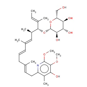 CAS No:108073-65-0 b-D-Glucopyranoside,(1R,2R,3E,5E,8E)-10-(4-hydroxy-5,6-dimethoxy-3-methyl-2-pyridinyl)-2,4,8-trimethyl-1-(1-methyl-1-propenyl)-3,5,8-decatrienyl(9CI)