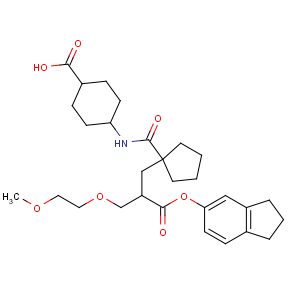 CAS No:118785-03-8 4-[[1-[3-(2,<br />3-dihydro-1H-inden-5-yloxy)-2-(2-methoxyethoxymethyl)-3-oxopropyl]<br />cyclopentanecarbonyl]amino]cyclohexane-1-carboxylic acid