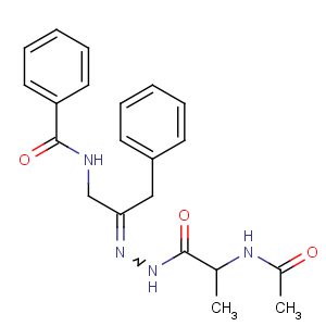 CAS No:120411-99-6 L-Alanine, N-acetyl-,[2-(benzoylamino)-1-(phenylmethyl)ethylidene]hydrazide (9CI)