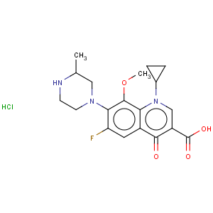 CAS No:121577-32-0 3-Quinolinecarboxylicacid,1-cyclopropyl-6-fluoro-1,4-dihydro-8-methoxy-7-(3-methyl-1-piperazinyl)-4-oxo-,hydrochloride (1:1)
