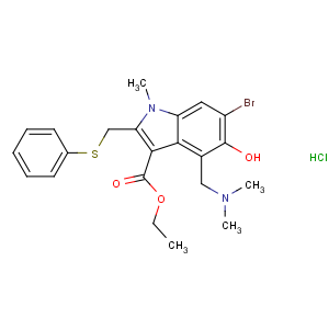 CAS No:131707-23-8 ethyl<br />6-bromo-4-[(dimethylamino)methyl]-5-hydroxy-1-methyl-2-<br />(phenylsulfanylmethyl)indole-3-carboxylate