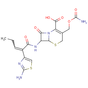 CAS No:135889-00-8 (6R,7R)-7-[[(Z)-2-(2-amino-1,<br />3-thiazol-4-yl)pent-2-enoyl]amino]-3-(carbamoyloxymethyl)-8-oxo-5-thia-<br />1-azabicyclo[4.2.0]oct-2-ene-2-carboxylic acid