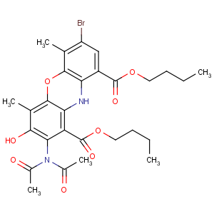 CAS No:14208-80-1 10H-Phenoxazine-1,9-dicarboxylicacid, 7-bromo-2-(diacetylamino)-3-hydroxy-4,6-dimethyl-, 1,9-dibutyl ester
