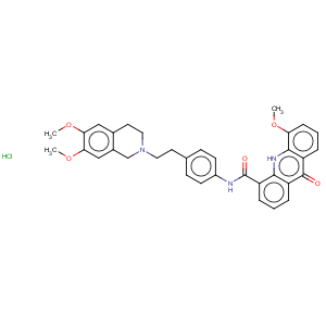 CAS No:143851-98-3 4-Acridinecarboxamide,N-[4-[2-(3,4-dihydro-6,7-dimethoxy-2(1H)-isoquinolinyl)ethyl]phenyl]-9,10-dihydro-5-methoxy-9-oxo-,hydrochloride (1:1)