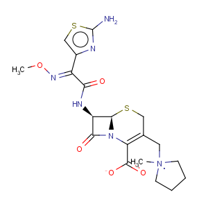 CAS No:143892-90-4 L-Arginine, mixt. with (6R-(6-alpha,7-beta(Z)))-1-((7-(((2-amino-4-thiazolyl)(methoxyimino)acetyl)amino)-2-carboxy-8-oxo-5-thia-1-azabicyclo(4.2.0)oct-2-en-3-yl)methyl)-1-methylpyrrolidinium hydroxide, inner salt, dihydrochloride