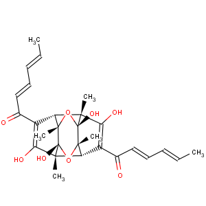 CAS No:145174-90-9 2,4-Hexadien-1-one,1,1'-[(1R,3S,3aR,6R,7R,9aR,10S,12R)-1,3,3a,6,7,9a-hexahydro-1,5,9,12-tetrahydroxy-3,6,9a,10-tetramethyl-1,7,3,6-(methenoxymetheno)cycloocta[c]furan-4,8-diyl]bis-,(2E,2'E,4E,4'E)-