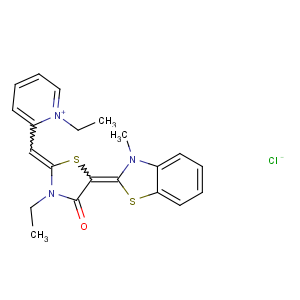 CAS No:147366-41-4 Pyridinium,1-ethyl-2-[[3-ethyl-5-(3-methyl-2(3H)-benzothiazolylidene)-4-oxo-2-thiazolidinylidene]methyl]-,chloride (1:1)