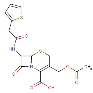 CAS No:153-61-7 (6R,<br />7R)-3-(acetyloxymethyl)-8-oxo-7-[(2-thiophen-2-ylacetyl)amino]-5-thia-1-<br />azabicyclo[4.2.0]oct-2-ene-2-carboxylic acid