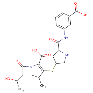 CAS No:153832-46-3 (4R,5S,6S)-3-[(3S,<br />5S)-5-[(3-carboxyphenyl)carbamoyl]pyrrolidin-3-yl]sulfanyl-6-[(1R)-1-<br />hydroxyethyl]-4-methyl-7-oxo-1-azabicyclo[3.2.0]hept-2-ene-2-carboxylic<br />acid