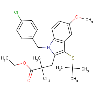 CAS No:154325-76-5 ethyl<br />3-[3-tert-butylsulfanyl-1-[(4-chlorophenyl)methyl]-5-methoxyindol-2-yl]-<br />2,2-dimethylpropanoate
