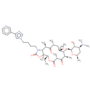 CAS No:173838-31-8 11-Deoxy-3-des(hexopyranosyloxy)-6-O-methyl-3-oxo-N-[4-[4-(3-pyridyl)imidazol-1-yl]butyl]amino erythromycin A 11-N,12-O-cyclic carbamate