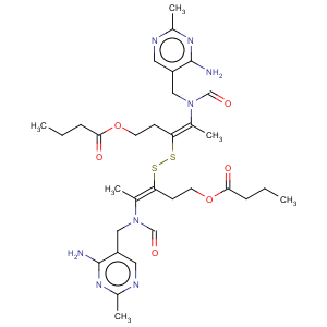 CAS No:18481-23-7 Butanoic acid,dithiobis[3-[1-[[(4-amino-2-methyl-5-pyrimidinyl)methyl]formylamino]ethylidene]-3,1-propanediyl]ester (9CI)