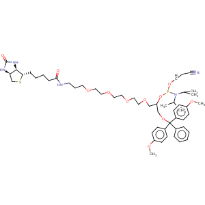 CAS No:198080-44-3 Phosphoramidous acid,bis(1-methylethyl)-,1-[[bis(4-methoxyphenyl)phenylmethoxy]methyl]-21-[(3aS,4S,6aR)-hexahydro-2-oxo-1H-thieno[3,4-d]imidazol-4-yl]-17-oxo-3,6,9,12-tetraoxa-16-azaheneicos-1-yl2-cyanoethyl ester (9CI)