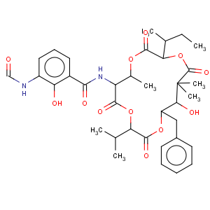 CAS No:22862-63-1 Benzamide,3-(formylamino)-2-hydroxy-N-[(3S,10S,14S,15S)-14-hydroxy-7,13,13-trimethyl-3-(1-methylethyl)-10-[(1S)-1-methylpropyl]-2,5,9,12-tetraoxo-15-(phenylmethyl)-1,4,8,11-tetraoxacyclopentadec-6-yl]-(9CI)