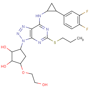 CAS No:274693-27-5 (1S,2S,3R,5S)-3-[7-[[(1R,2S)-2-(3,<br />4-difluorophenyl)cyclopropyl]amino]-5-propylsulfanyltriazolo[4,<br />5-d]pyrimidin-3-yl]-5-(2-hydroxyethoxy)cyclopentane-1,2-diol