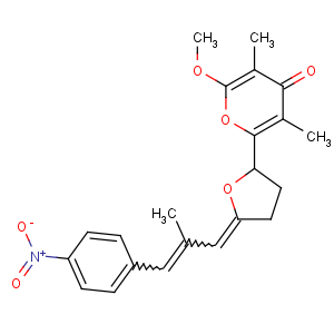 CAS No:2825-00-5 4H-Pyran-4-one,2-methoxy-3,5-dimethyl-6-[(2R,4Z)-tetrahydro-4-[(2E)-2-methyl-3-(4-nitrophenyl)-2-propen-1-ylidene]-2-furanyl]-