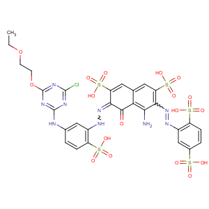 CAS No:29674-65-5 4-Amino-6-((5-((4-chloro-6-(2-ethoxyethoxy)-1,3,5-triazin-2-yl)amino)-2-sulphophenyl)azo)-3-((2,5-disulphophenyl)azo)-5-hydroxynaphthalene-2,7-disulphonic acid