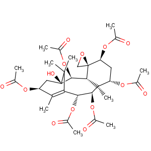 CAS No:30244-37-2 Spiro[6,10-methanobenzocyclodecene-4(6H),2'-oxirane]-1,3,5,6,8,11,12-heptol,1,2,3,4a,5,7,8,11,12,12a-decahydro-9,12a,13,13-tetramethyl-,1,3,5,8,11,12-hexaacetate, (1S,2'R,3S,4aR,5S,6S,8S,11R,12R,12aS)- (9CI)