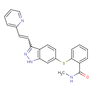 CAS No:319460-85-0 N-methyl-2-[[3-[(E)-2-pyridin-2-ylethenyl]-1H-indazol-6-yl]sulfanyl]<br />benzamide