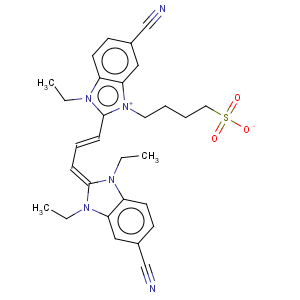 CAS No:32634-36-9 1H-Benzimidazolium,5-cyano-2-[3-(5-cyano-1,3-diethyl-1,3-dihydro-2H-benzimidazol-2-ylidene)-1-propen-1-yl]-1-ethyl-3-(4-sulfobutyl)-,inner salt