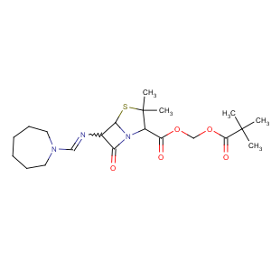 CAS No:32886-97-8 4-Thia-1-azabicyclo[3.2.0]heptane-2-carboxylicacid, 6-[[(hexahydro-1H-azepin-1-yl)methylene]amino]-3,3-dimethyl-7-oxo-,(2,2-dimethyl-1-oxopropoxy)methyl ester, (2S,5R,6R)-