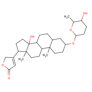 CAS No:33156-28-4 3-[(3S,5R,8R,9S,10S,13R,17R)-14-hydroxy-3-[(2S,5R,<br />6S)-5-hydroxy-6-methyloxan-2-yl]oxy-10,13-dimethyl-1,2,3,4,5,6,7,8,9,11,<br />12,15,16,17-tetradecahydrocyclopenta[a]phenanthren-17-yl]-2H-furan-5-one