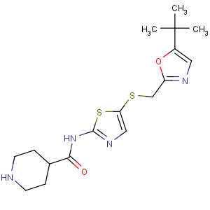 CAS No:345627-80-7 N-[5-[(5-tert-butyl-1,3-oxazol-2-yl)methylsulfanyl]-1,<br />3-thiazol-2-yl]piperidine-4-carboxamide