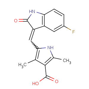 CAS No:356068-93-4 5-[(Z)-(5-fluoro-2-oxo-1H-indol-3-ylidene)methyl]-2,<br />4-dimethyl-1H-pyrrole-3-carboxylic acid