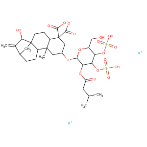 CAS No:35988-42-2 Kaur-16-ene-18,19-dioicacid, 15-hydroxy-2-[[2-O-(3-methyl-1-oxobutyl)-3,4-di-O-sulfo-a-D-glucopyranosyl]oxy]-, (2b,15a)-