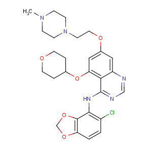 CAS No:379231-04-6 N-(5-chloro-1,<br />3-benzodioxol-4-yl)-7-[2-(4-methylpiperazin-1-yl)ethoxy]-5-(oxan-4-<br />yloxy)quinazolin-4-amine