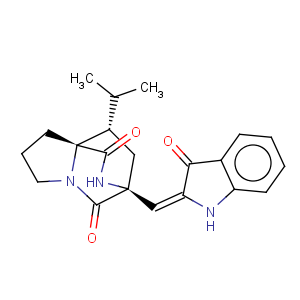 CAS No:38136-69-5 6H-3,8a-Ethanopyrrolo[1,2-a]pyrazine-1,4-dione,3-[(E)-(1,3-dihydro-3-oxo-2H-indol-2-ylidene)methyl]tetrahydro-10-(1-methylethyl)-,(3S,8aR,10S)- (9CI)