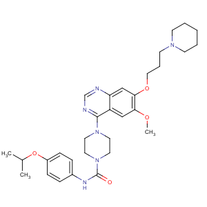 CAS No:387867-13-2 4-[6-methoxy-7-(3-piperidin-1-ylpropoxy)quinazolin-4-yl]-N-(4-propan-2-<br />yloxyphenyl)piperazine-1-carboxamide