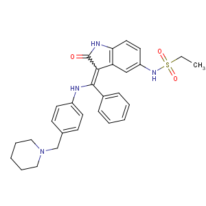 CAS No:422513-13-1 N-[(3Z)-2-oxo-3-[phenyl-[4-(piperidin-1-ylmethyl)anilino]methylidene]-<br />1H-indol-5-yl]ethanesulfonamide