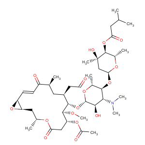 CAS No:4564-87-8 Leucomycin V,9-deoxy-12,13-epoxy-12,13-dihydro-9-oxo-, 3-acetate 4B-(3-methylbutanoate),(12S,13S)-