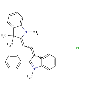 CAS No:4657-00-5 (2Z)-1,3,<br />3-trimethyl-2-[(2E)-2-(1-methyl-2-phenylindol-1-ium-3-ylidene)<br />ethylidene]indole
