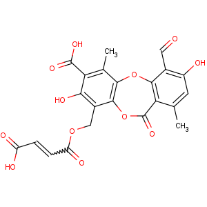 CAS No:489-50-9 4-[[(E)-3-carboxyprop-2-enoyl]oxymethyl]-10-formyl-3,9-dihydroxy-1,<br />7-dimethyl-6-oxobenzo[b][1,4]benzodioxepine-2-carboxylic acid