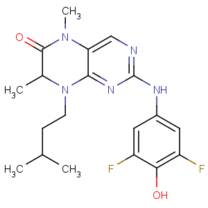 CAS No:501437-28-1 2-(3,5-difluoro-4-hydroxyanilino)-5,<br />7-dimethyl-8-(3-methylbutyl)-7H-pteridin-6-one