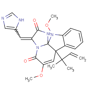 CAS No:55623-37-5 (7aR,12aS)-7a-(1,1-Dimethyl-2-propenyl)-7a,12-dihydro-3-[(E)-(1H-imidazol-4-yl)methylene]-6,12-dimethoxy-1H,5H-imidazo[1',2':1,2]pyrido[2,3-b]indole-2,5(3H)-dione