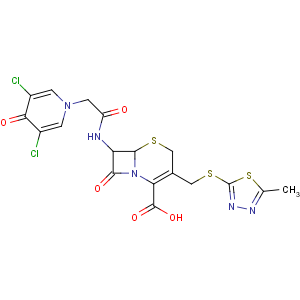 CAS No:56187-47-4 (6R,7R)-7-[[2-(3,<br />5-dichloro-4-oxopyridin-1-yl)acetyl]amino]-3-[(5-methyl-1,3,<br />4-thiadiazol-2-yl)sulfanylmethyl]-8-oxo-5-thia-1-azabicyclo[4.2.0]oct-2-<br />ene-2-carboxylic acid