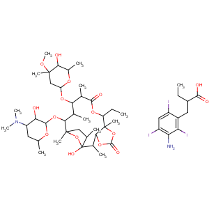 CAS No:59202-96-9 Erythromycin, 9-deoxo-6,9-epoxy-9-hydroxy-, cyclic 11,12-carbonate, (9S)-, 3-amino-2,4,6-triiodo-alpha-ethylbenzenepropanoate (salt)