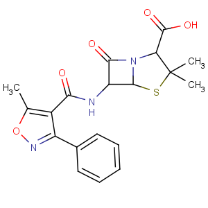 CAS No:66-79-5 (2S,5R,6R)-3,3-dimethyl-6-[(5-methyl-3-phenyl-1,<br />2-oxazole-4-carbonyl)amino]-7-oxo-4-thia-1-azabicyclo[3.2.0]heptane-2-<br />carboxylic acid
