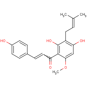 CAS No:6754-58-1 (E)-1-[2,<br />4-dihydroxy-6-methoxy-3-(3-methylbut-2-enyl)phenyl]-3-(4-hydroxyphenyl)<br />prop-2-en-1-one