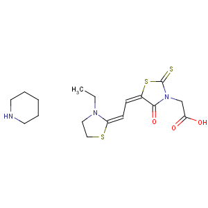 CAS No:68921-76-6 5-((3-Ethylthiazolidin-2-ylidene)ethylidene)-4-oxo-2-thioxothiazolidine-3-acetic acid, compound with piperidine (1:1)