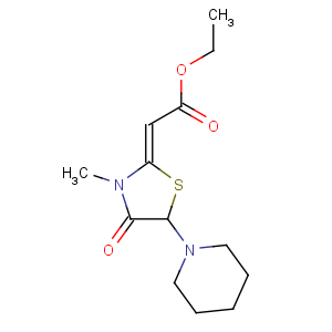 CAS No:73-09-6 Acetic acid,2-[3-methyl-4-oxo-5-(1-piperidinyl)-2-thiazolidinylidene]-, ethyl ester