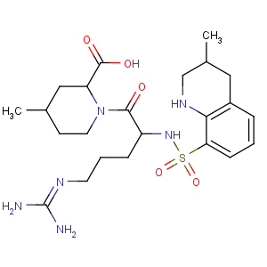 CAS No:74863-84-6 2-Piperidinecarboxylicacid,1-[(2S)-5-[(aminoiminomethyl)amino]-1-oxo-2-[[(1,2,3,4-tetrahydro-3-methyl-8-quinolinyl)sulfonyl]amino]pentyl]-4-methyl-,(2R,4R)-