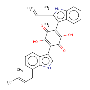 CAS No:78860-34-1 2,5-Cyclohexadiene-1,4-dione,2-[2-(1,1-dimethyl-2-propen-1-yl)-1H-indol-3-yl]-3,6-dihydroxy-5-[7-(3-methyl-2-buten-1-yl)-1H-indol-3-yl]-